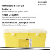 McKesson Prevent® Chemotherapy Waste Container Yellow Base 13-1/2 H X 17-3/10 W X 13 L Inch Vertical Entry 8 Gallon (854427_EA) 1/EA