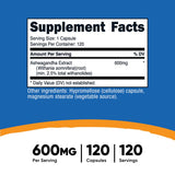 nutricost® Dietary Supplement Ashwagandha Root 600 mg Strength Capsule 120 Per Bottle (1270270_CS) 12/CS