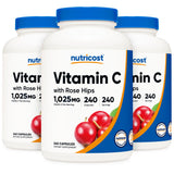 nutricost® Vitamin C with Rose Hips Dietary Supplement Vitamin C / Rose Hips 1,000 mg - 25 mg Strength Capsule 240 Per Bottle (1270253_BT) 1/BT