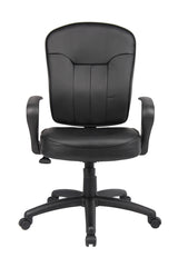 Boss Black Leather Task Chair w/Loop Arms (B1562) Each