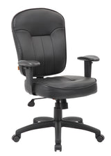 Boss Black Leather Task Chair w/Adjustable Arms (B1563) Each