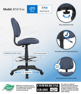 Boss Ergonomic Works Adjustable Drafting Chair without Arms, Blue (B1615-BE) Each