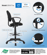 Boss Ergonomic Works Adjustable Drafting Chair with Loop Arms and Removable Foot Rest, Black (B1617-BK) Each