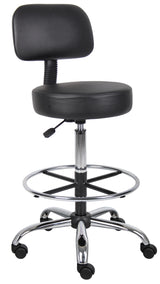 Boss Antimicrobial Vinyl Medical/Drafting Stool w/Back Cushion, Black (B16245-BK) Each