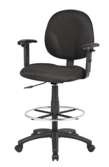 Boss Black Fabric Drafting Stools w/Adjustable Arms & Footring (B1691-BK) Each