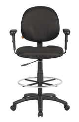 Boss Black Fabric Drafting Stools w/Adjustable Arms & Footring (B1691-BK) Each