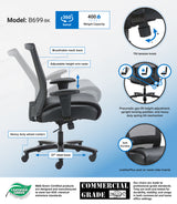 Boss Mesh Heavy Duty Chair, 400 lb weight capacity (B699-BK) Each