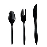 Boardwalk® Four-Piece Cutlery Kit, Fork/Knife/Teaspoon/Napkin, Mediumweight, Black, 250/Carton (BWK4KITBLPP) Case of 250