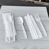 Boardwalk® Four-Piece Cutlery Kit, Fork/Knife/Napkin/Teaspoon, Mediumweight, Polystyrene, White, 250/Carton (BWK4KITWHPS) Case of 250