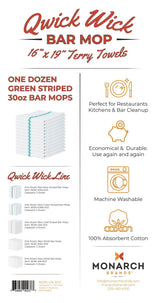 Hospeco® Qwick Wick Bar Mop Towel 30oz Green Stripe, Case of 60 (HOSN030-GR-5DZ) Case of 60