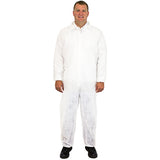 Safety Zone® PolyLite® Coveralls w/ Zip Front, Elastic Wrists & Ankles, White, 40g, 25/Case – X-Large (SZNM1220-XL) Case of 25