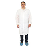 Safety Zone® PolyLite® Lab Coat w/ No Pockets, Snap Front & Elastic Wrists, White, 40 GSM, 30/Case, Small (SZNM1714-S-EW) Case of 30