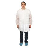 Safety Zone® PolyLite® Lab Coat w/ Pockets, Snap Front & Elastic Wrists, White, 30/Case, 5XL (SZNM1730-EW-5X) Case of 30