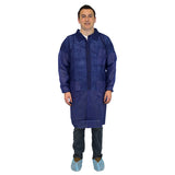 Safety Zone® PolyLite® Lab Coat w/ Pockets, Snap Front & Elastic Wrists, Navy Blue, 30/Case, Large (SZNM1734B-L-EW) Case of 30