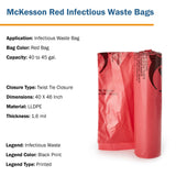 McKesson Biohazard Waste Bag Biohazard Symbol / Infectious Waste 40 to 45 gal. Red 40 X 46 Inch (315631_CS) 100/CS