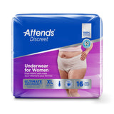 Attends® Discreet Female Adult Absorbent Underwear Pull On with Tear Away Seams X-Large Disposable Heavy Absorbency (1039112_CS) 64/CS