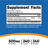 nutricost® Dietary Supplement Magnesium 500 mg Strength Capsule 240 Per Bottle (1270275_BT) 1/BT