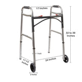 McKesson Dual Release Folding Walker with Wheels Adjustable Height Aluminum Frame 350 lbs. Weight Capacity 32 to 39 Inch Height (1073638_EA) 1/EA