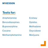 McKesson Drugs of Abuse Test Kit AMP, BUP, BZO, COC, mAMP/MET, MDMA, MTD, MOP300, OXY, THC (OX, pH, SG) 25 Tests CLIA Waived (1101531_BX) 25/BX