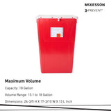 McKesson Prevent® Sharps Container Red Base 24-3/5 H X 17-3/10 W X 13 L Inch Vertical Entry 18 Gallon (862336_EA) 1/EA