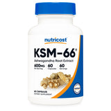 nutricost® KSM-66® Dietary Supplement Ashwagandha Extract / Black Pepper Extract 600 mg - 5 mg Strength Capsule 60 Per Bottle (1270264_BT) 1/BT