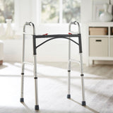 McKesson Dual Release Folding Walker Adjustable Height Aluminum Frame 350 lbs. Weight Capacity 32 to 39 Inch Height (1128907_EA) 1/EA