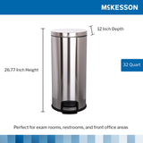 McKesson Trash Can 32 Quart / 8 gal. Silver Metal Round (1223690_EA) 1/EA