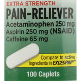 McKesson Brand Pain Relief 250 mg - 250 mg - 65 mg Strength Acetaminophen / Aspirin / Caffeine Caplet 100 per Bottle (868383_CS) 1200/CS