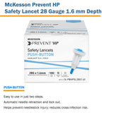 McKesson Prevent® HP Safety Lancet 28 Gauge Retractable Push Button Activation Finger (1217988_BX) 100/BX