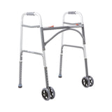 McKesson Bariatric Dual Release Folding Walker with Wheels Adjustable Height Steel Frame 500 lbs. Weight Capacity 32 to 39 Inch Height (1065261_CS) 2/CS