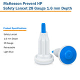McKesson Prevent® HP Safety Lancet 28 Gauge Retractable Push Button Activation Finger (1217988_BX) 100/BX