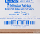 McKesson Biohazard Waste Bag Biohazard Symbol / Infectious Waste 30 to 33 gal. Red 31 X 41 Inch (178674_CS) 100/CS