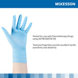 McKesson Confiderm® 4.5C Exam Glove Medium NonSterile Nitrile Standard Cuff Length Textured Fingertips Blue Chemo Tested (921603_BX) 100/BX