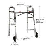 McKesson Dual Release Folding Walker with Wheels Adjustable Height Aluminum Frame 350 lbs. Weight Capacity 25 to 32-1/4 Inch Height (1128908_EA) 1/EA