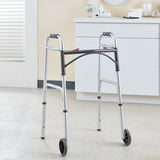 McKesson Dual Release Folding Walker with Wheels Adjustable Height Aluminum Frame 350 lbs. Weight Capacity 32 to 39 Inch Height (1073638_EA) 1/EA