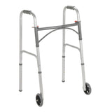 McKesson Dual Release Folding Walker with Wheels Adjustable Height Steel Frame 350 lbs. Weight Capacity 32 to 39 Inch Height (1128891_CS) 4/CS