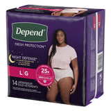 Depend® Night Defense® Female Adult Absorbent Underwear Waistband Style Large Disposable Heavy Absorbency (1163805_CS) 56/CS