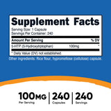 nutricost® 5-HTP Dietary Supplement 5-Hydroxytrptophan 100 mg Strength Capsule 240 Per Bottle (1270260_BT) 1/BT