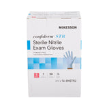 McKesson Confiderm® STR Exam Glove Small Sterile Pair Nitrile Standard Cuff Length Textured Fingertips Blue Not Rated (1065405_BX) 50/BX