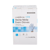 McKesson Confiderm® STR Exam Glove Large Sterile Pair Nitrile Standard Cuff Length Textured Fingertips Blue Not Rated (1065407_CS) 200/CS
