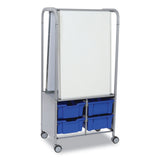 Gratnells Callero MakerHub Trolley Set 01, Metal, (2) Magnetic Whiteboards, (4) F2 Deep Bins, 27.4" x 17.3" x 56.3", Silver/Royal Blue (GTSMST054406) Each