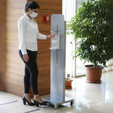 MT Displays Touchless Dispenser Stand, Foot Operated with 33.81 Oz Dispenser and Wheels (no gel) Grey (UHTDSG2000X2000) Each