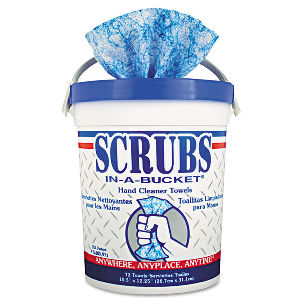 SCRUBS® Hand Cleaner Towels, 1-Ply, 10 x 12, Citrus, Blue/White, 72/Bucket, 6 Buckets/Carton (ITW42272CT)