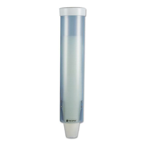 San Jamar® Adjustable Frosted Water Cup Dispenser, For 4 oz to 10 oz Cups, Blue (SJMC3165FBL)