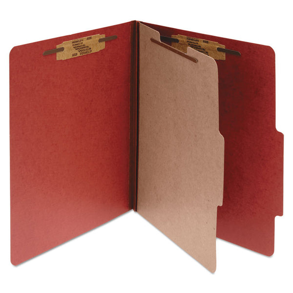 ACCO Pressboard Classification Folders, 2" Expansion, 1 Divider, 4 Fasteners, Legal Size, Earth Red Exterior, 10/Box (ACC16034)