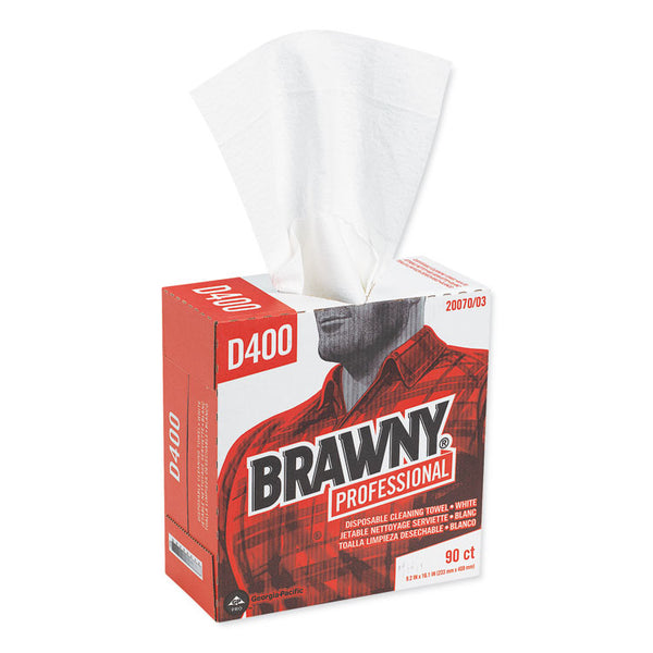 Brawny® Professional Medium Duty Premium DRC Wipers, 1-Ply, 9.25 x 16.3, Unscented, White, 90 Wipes/Box, 10 Boxes/Carton (GPC2007003CT)