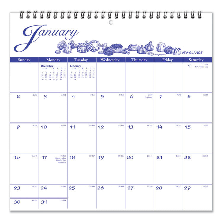 Illustrators Edition Wall Calendar, Victorian Illustrations Artwork, 12 x 12, White/Blue Sheets, 12-Month (Jan to Dec): 2024