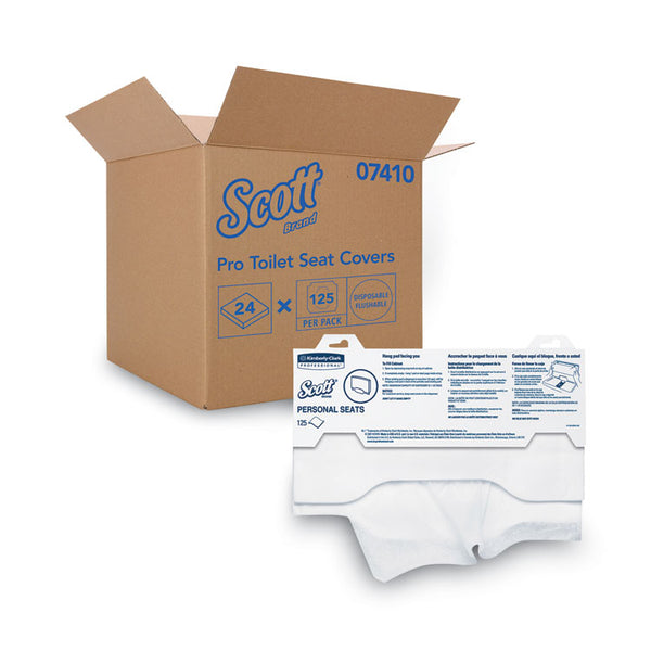Scott® Personal Seats Sanitary Toilet Seat Covers, 15 x 18, White, 125/Pack, 24 Packs/Carton (KCC07410CT)