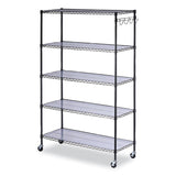 Alera® 5-Shelf Wire Shelving Kit with Casters and Shelf Liners, 48w x 18d x 72h, Black Anthracite (ALESW654818BA) Each