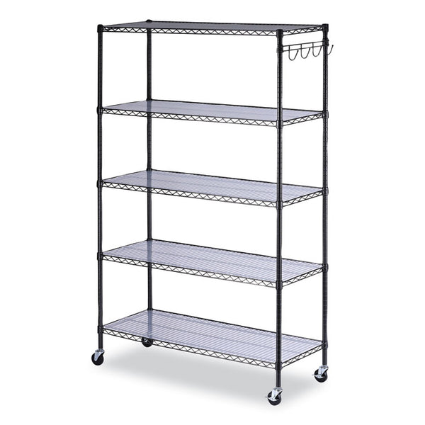 Alera® 5-Shelf Wire Shelving Kit with Casters and Shelf Liners, 48w x 18d x 72h, Black Anthracite (ALESW654818BA)